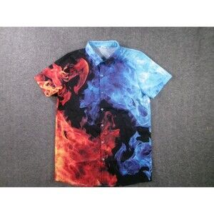 Funnycokid Shirt Youth XL Red Blue Flame  Hawaiian Aloha Summer Button Up